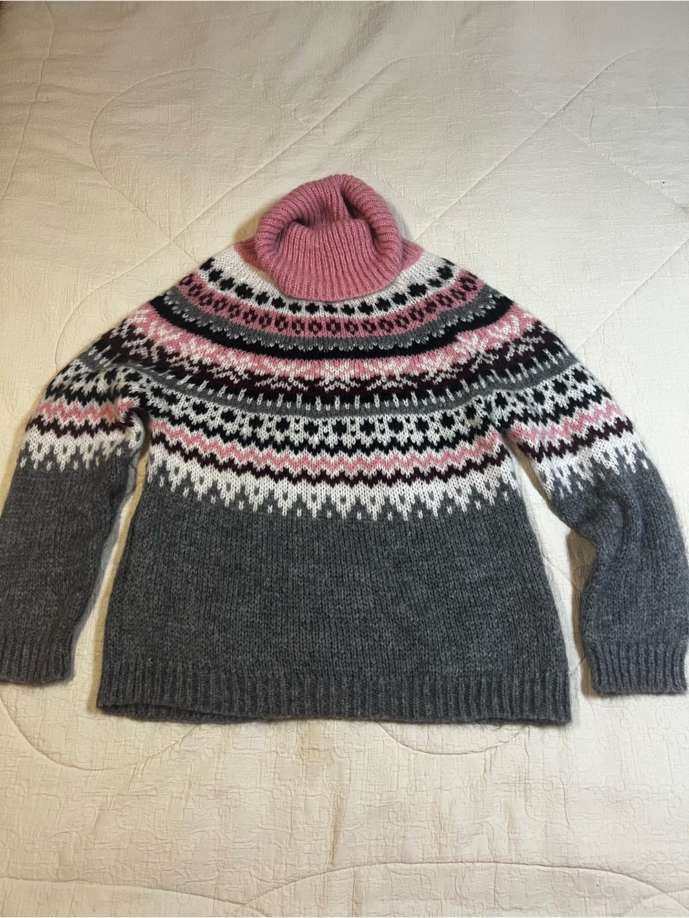 Simons Acrylic Mohair Blend Fair Isle Turtleneck Cottagecore Sweater-M - Picture 3 of 14